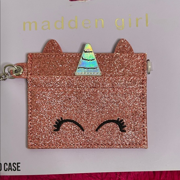 Madden Girl Sparkly Unicorn Card Case - Pink and Rainbow - Picture 2 of 3